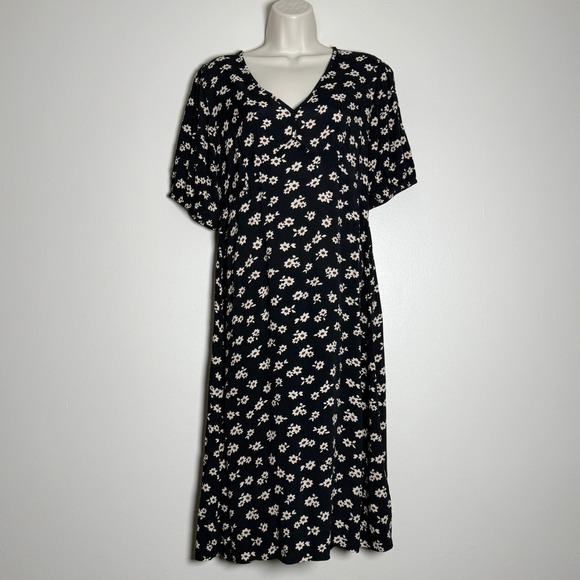 Free Assembly Womens Midi Dress S Black Tan Floral Babydoll Fairy Cottage 90s - Picture 2 of 9
